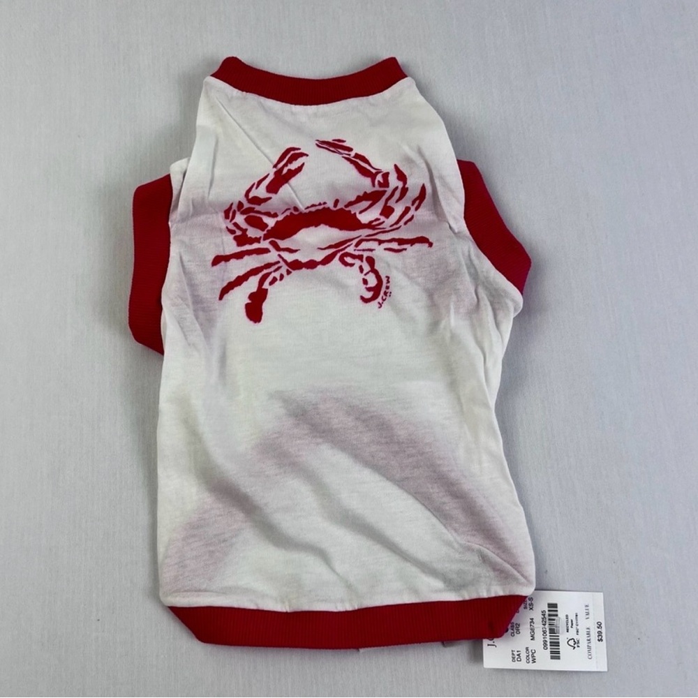 Brand New 🐾 J. Crew Dog White & Pink Crab Shirt Size S-M